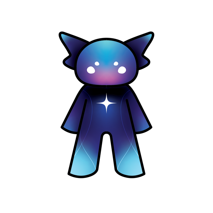 Blue-to-cyan colorway with pointed ears and a star at the chest.
