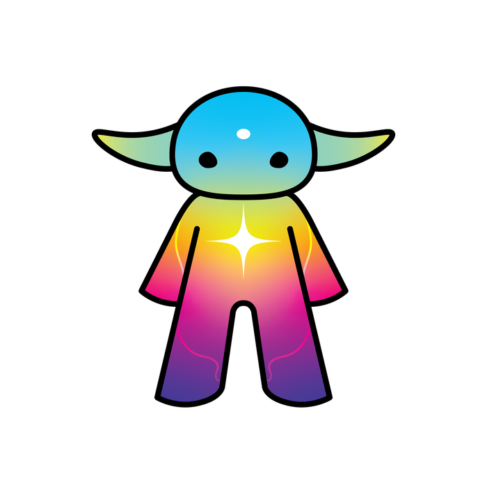 Rainbow colorway with large tapered ears.