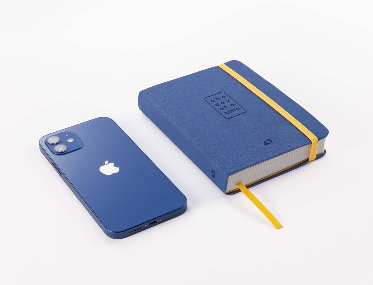 The journal lying beside a phone, for scale, a little larger than it.