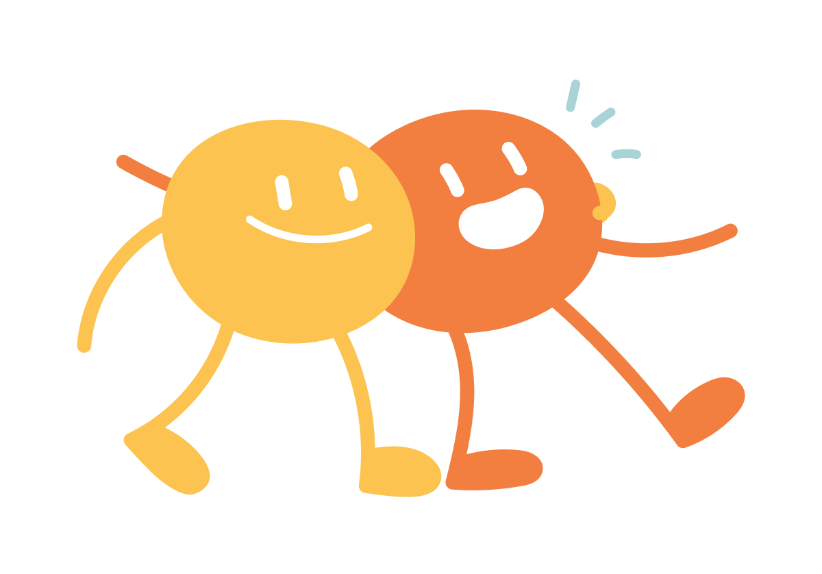 A sticker of two mascots walking arm in arm.