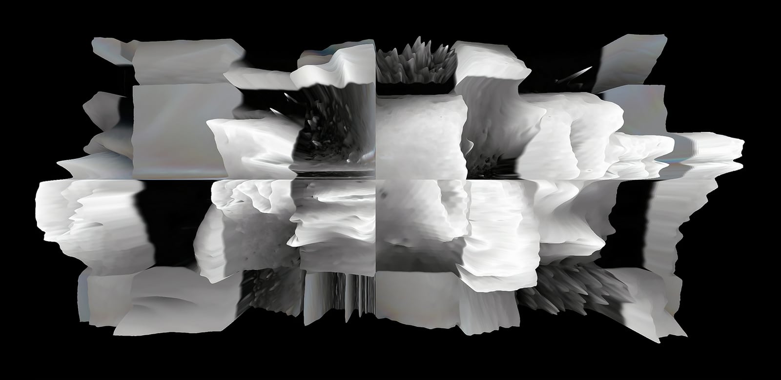 Gray fragments raised into a height map on black.
