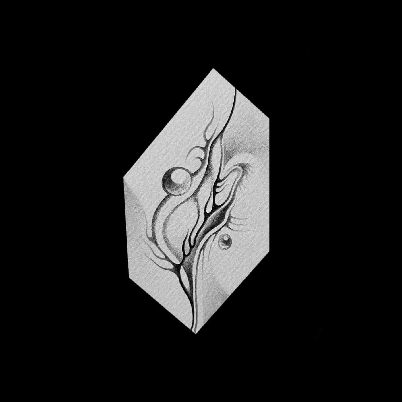 A hexagonal sheet holding a chain of cells and a feathered burst.