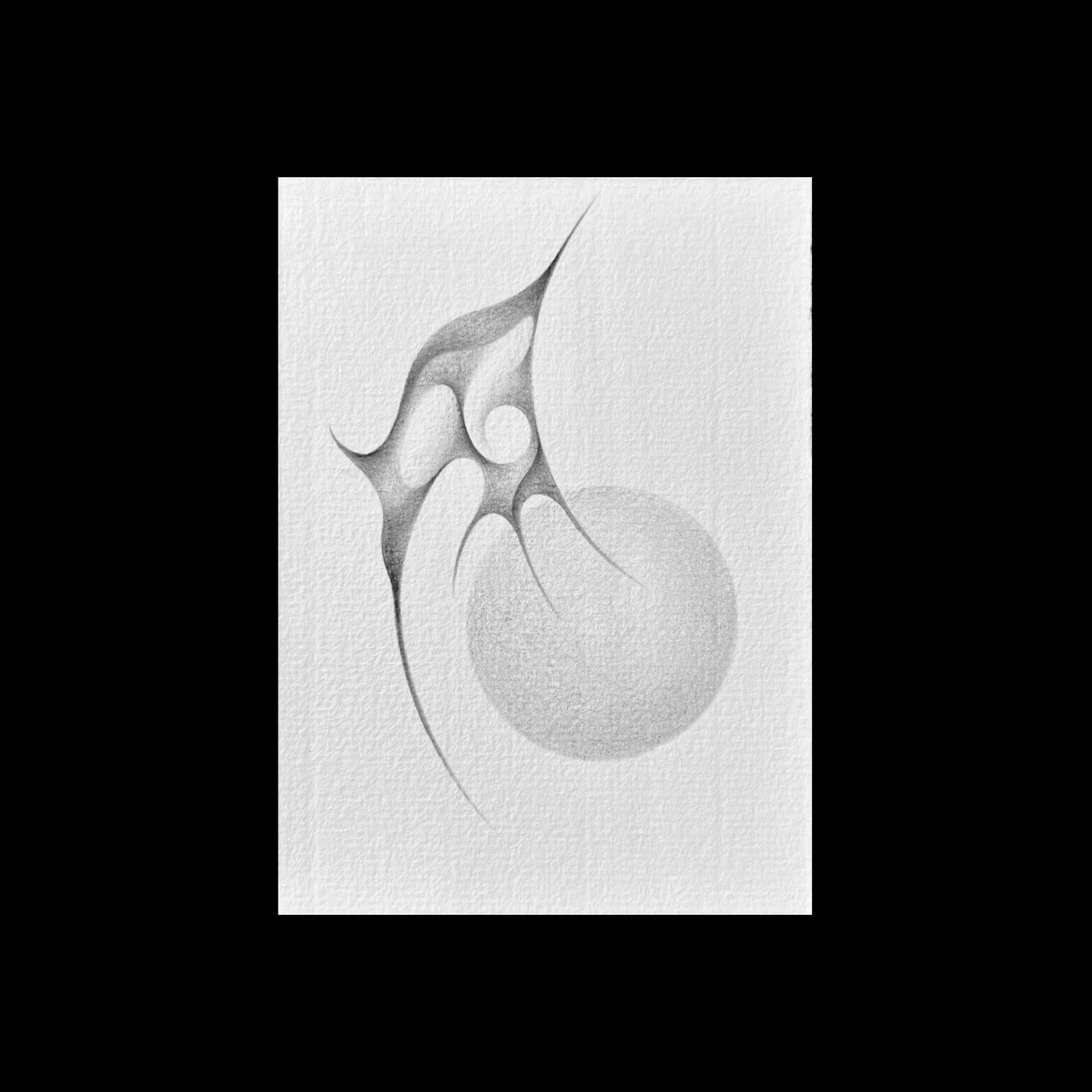 A shaded sphere with a thin winged shape rising off it.