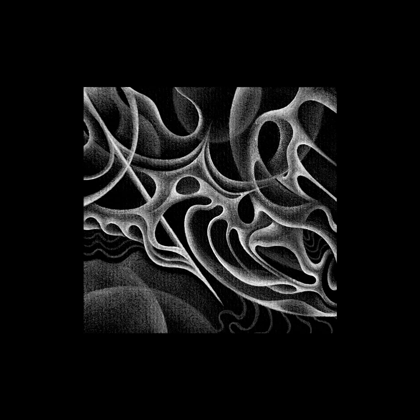Dark currents of graphite folding over one another.